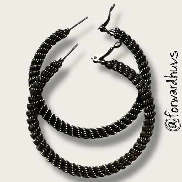 Large Coiled Wire Hoop Earrings – Dark Metallic Finish - Picture 6 of 8